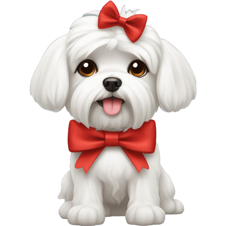 Maltese dog wearing a red bow  emoji