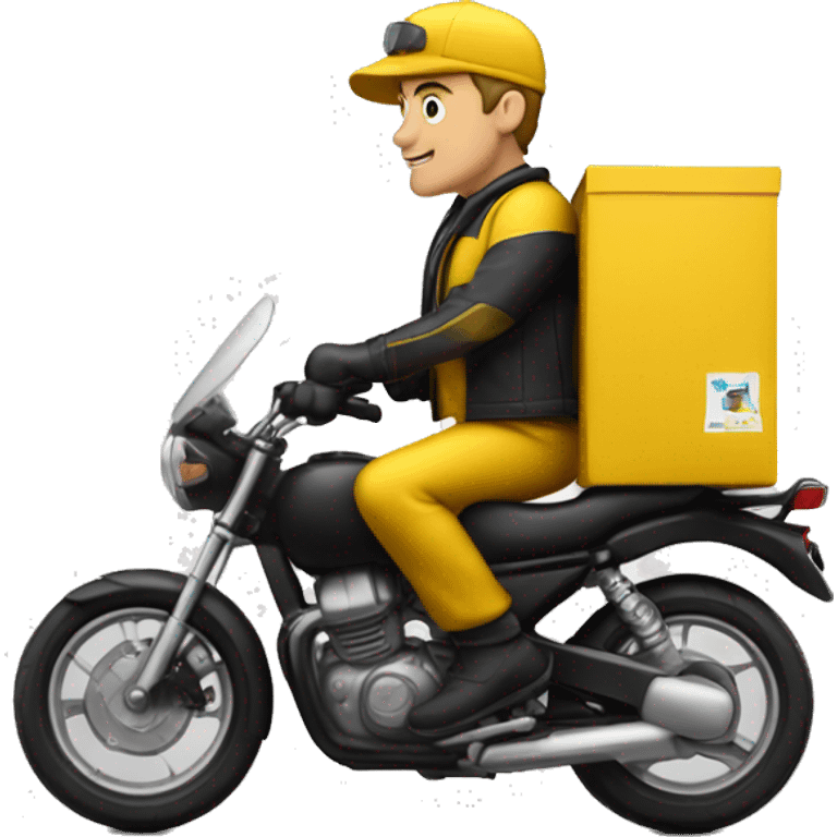 Delivery man in a motorcylce with colors yellow and black emoji