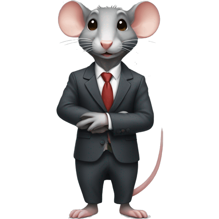 An ambitious and confiant rat wearing a suit emoji