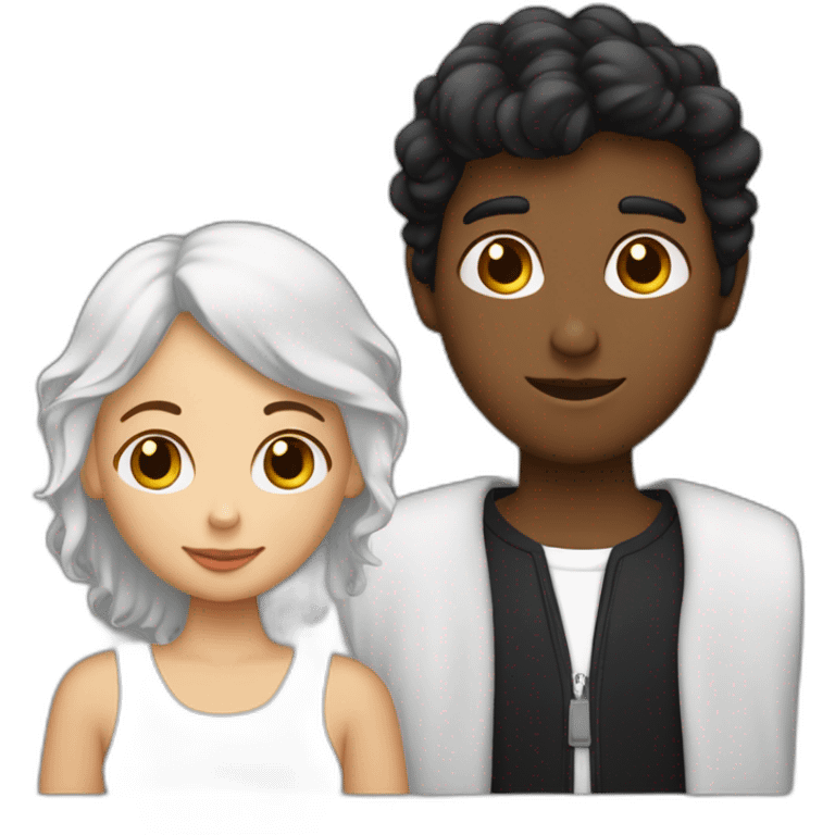 Un jeune homme noir avec une jeune femme blanche qui font des bisous emoji