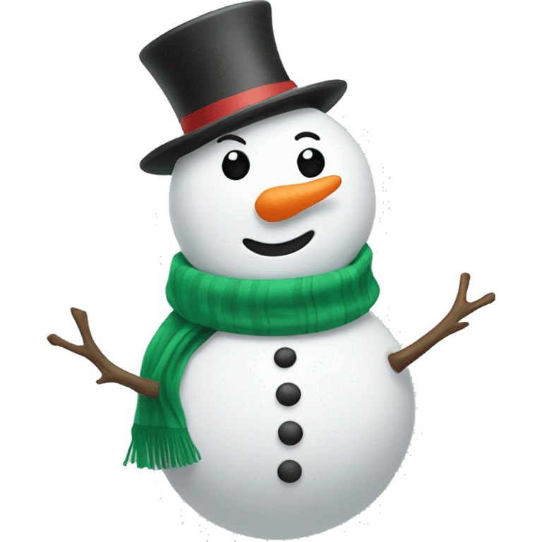 Snowman with a cute smile and a green scarf emoji