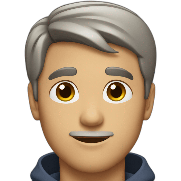 A middle-aged young man with short brown hair, brown eyes, and a slight chin emoji