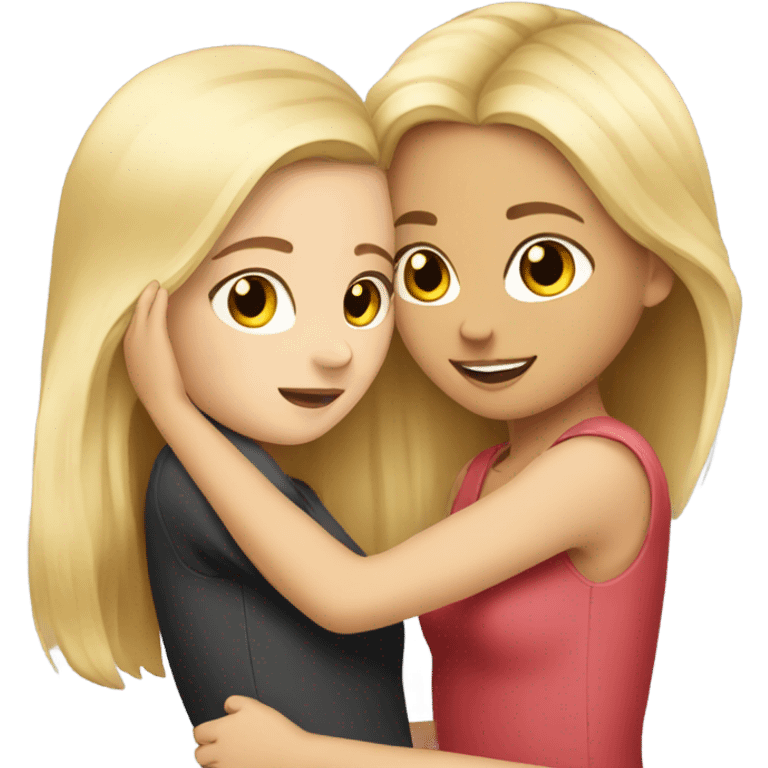 Best friends blonde girl and brunette girl hugging  emoji