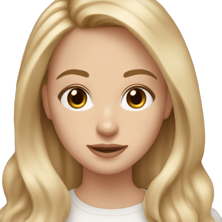 White girl. Light brown eyes. A little pulled. Soft blonde locks. Long hair. Holding an iPhone 13 pro max emoji