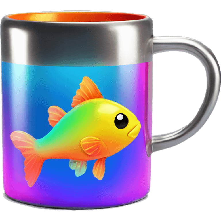 Kawaii rainbow neon fish in metal mug  emoji