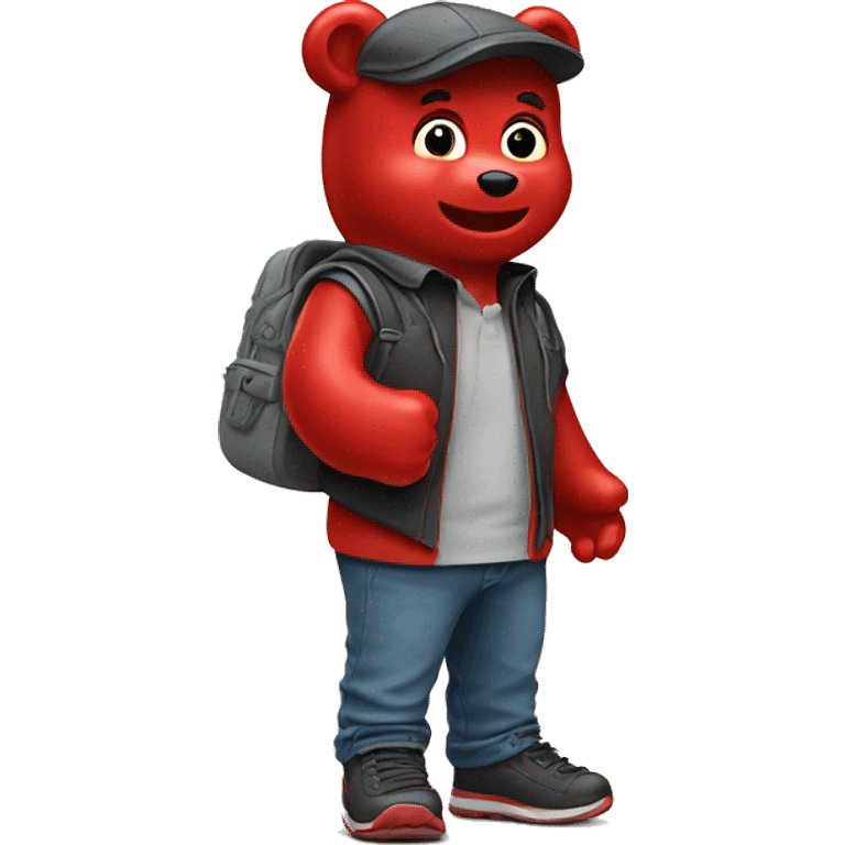 A red gummy bear with a shoe in his hand emoji