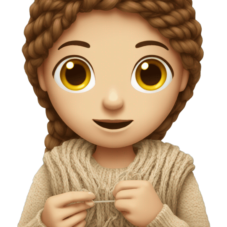 Brown hair girl knitting emoji