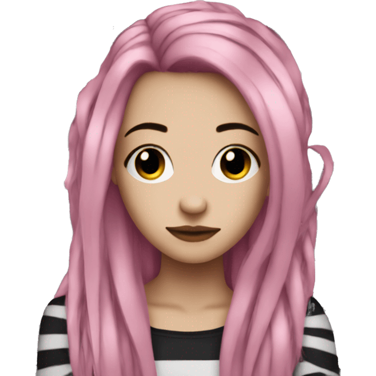 emo girl with long pink and black striped hair emoji