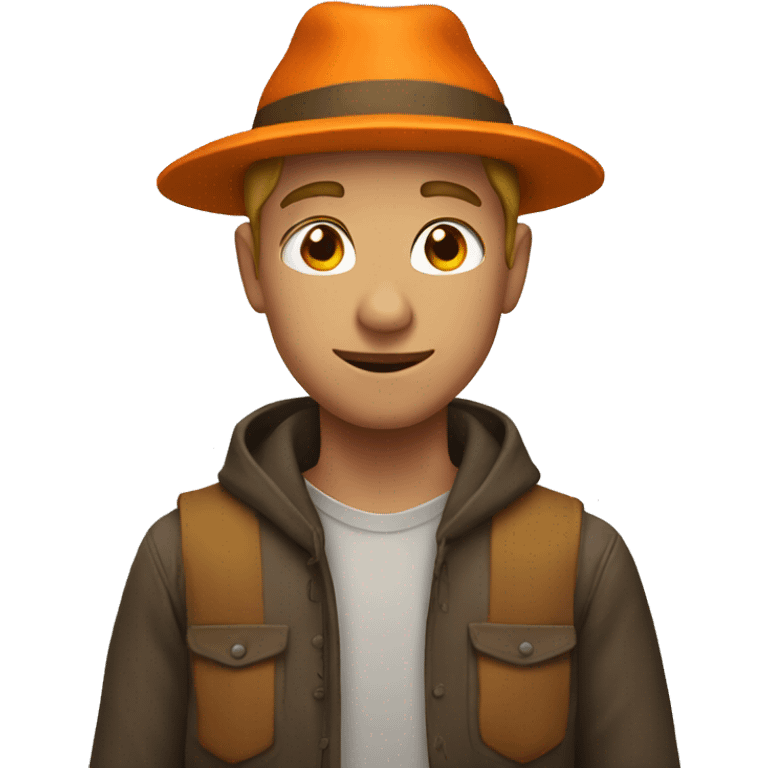 a young white man with tan skin wearing a pumpkin hat emoji