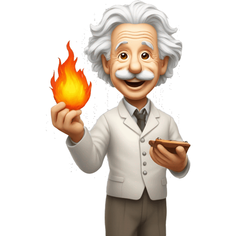 happy albert einstein holding fire in his hand emoji