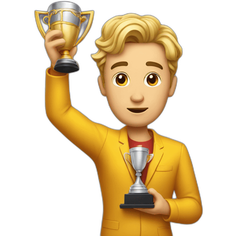 television game show host, lost in thought, holding a trophy emoji