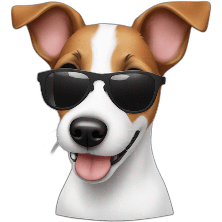 A cute and happy Jack Russell Terrier wearing a sunglasses emoji