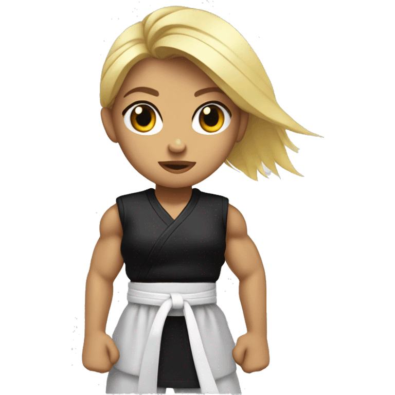 Strong muscle arm blonde girl in Black Martial Arts clothing emoji