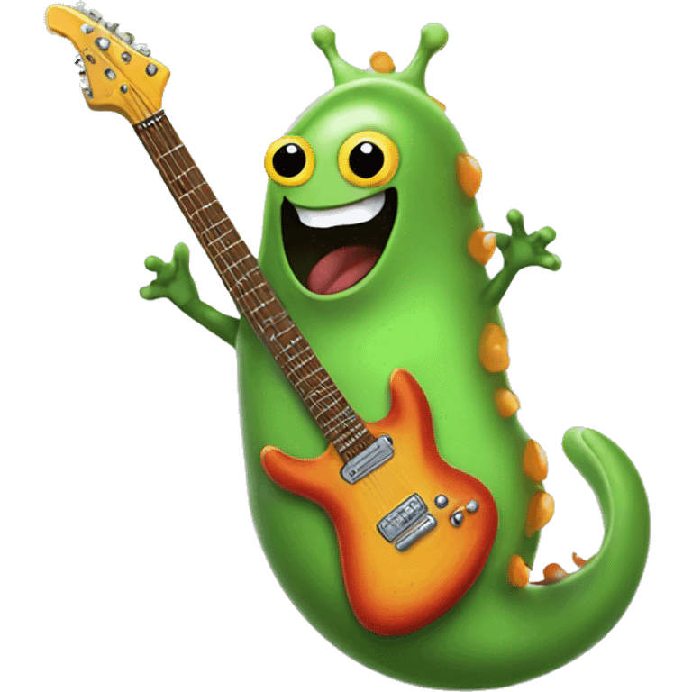 Happy slimy slug playing electric guitar emoji