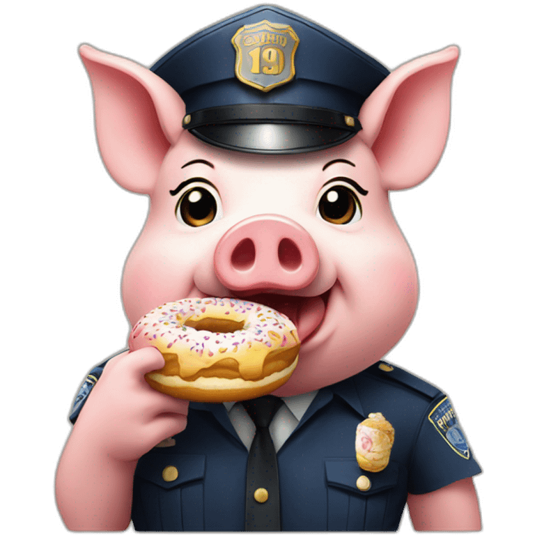 Pig in police hat with 1911 eating donut emoji