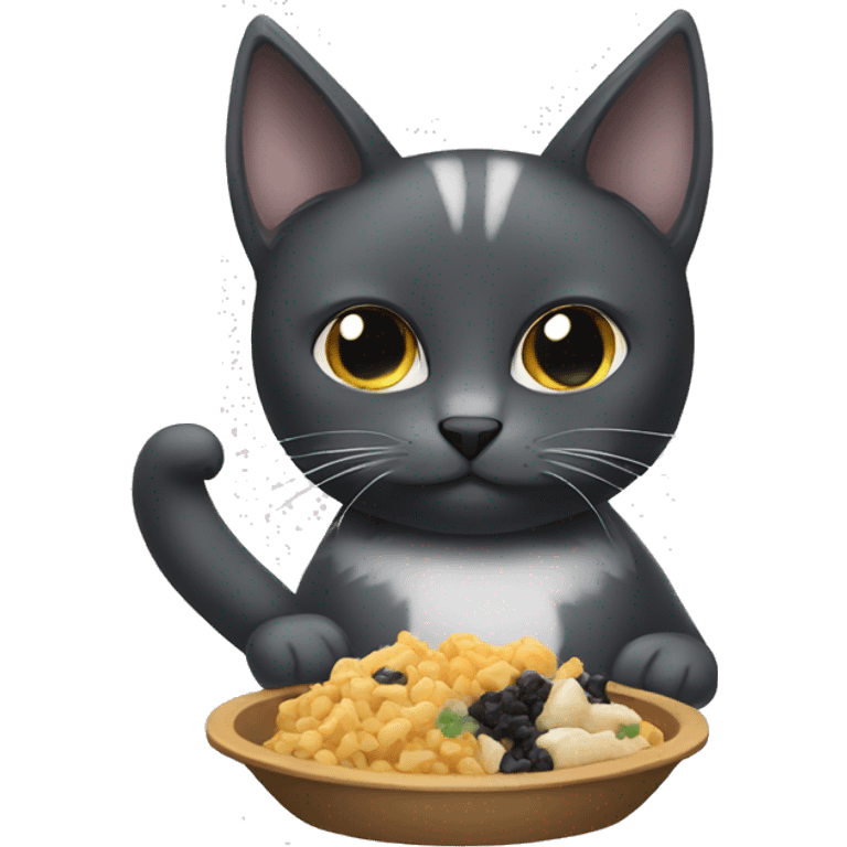 Gray and black cat eating food emoji