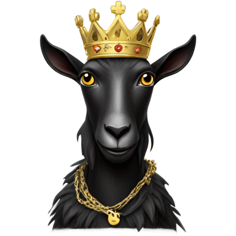 Black Goat with a crown, with a 100 emblem chain, holding money  emoji