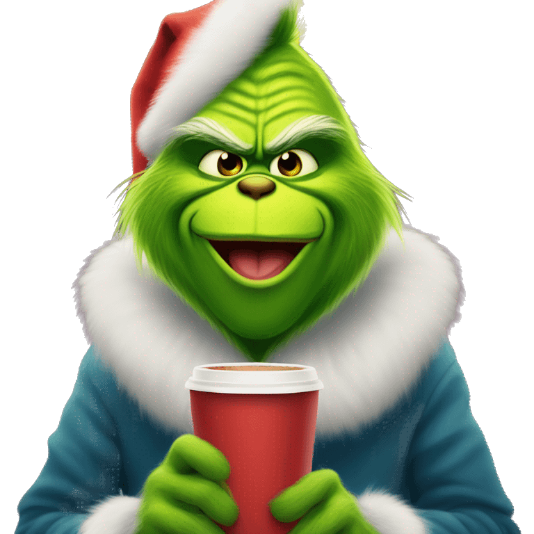 grinch drinking coffee under christmas lights  emoji