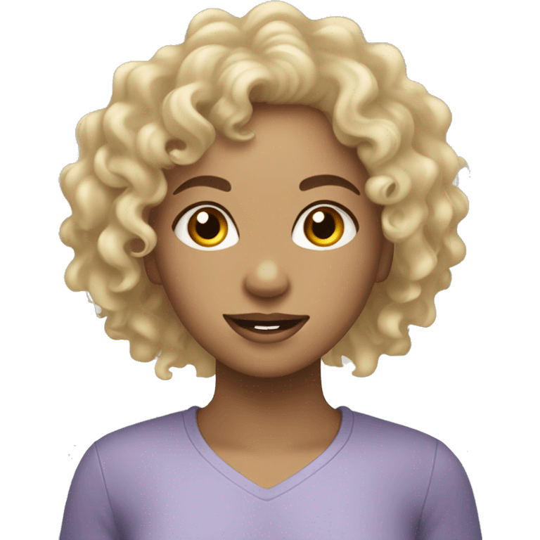 Dirty blonde curly haired girl doing skincare emoji