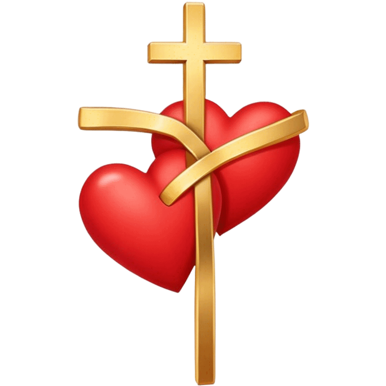 Two red  hearts connected by one simple gold cross  emoji