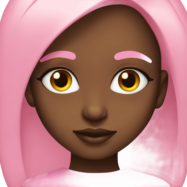 Black girl with amber eyes long eyelashes wearing pink emoji