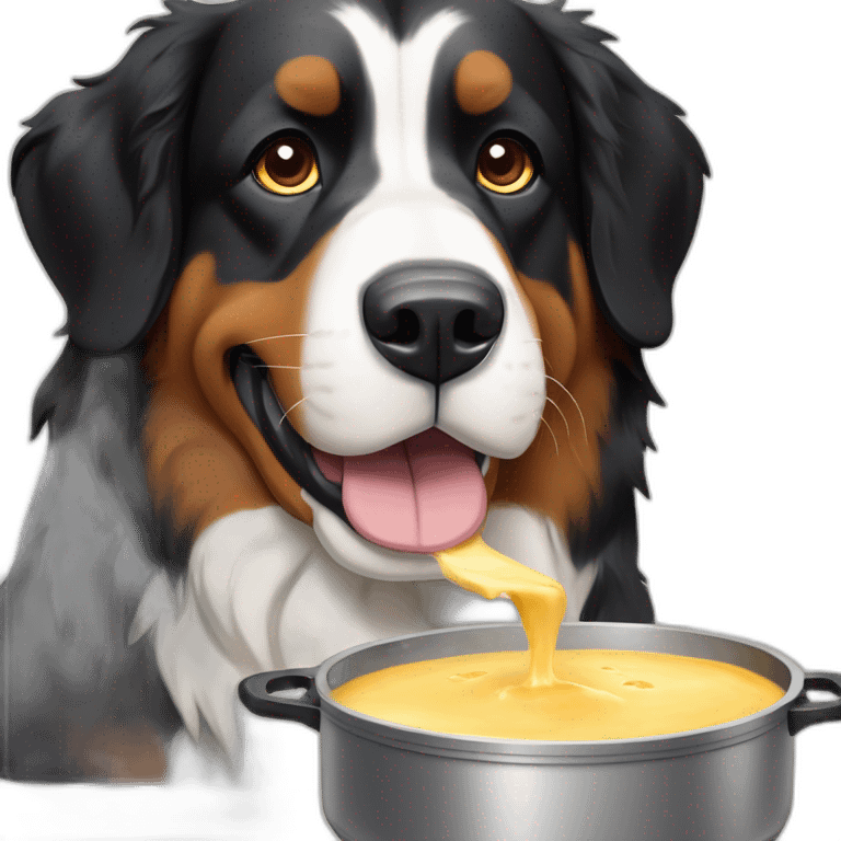 Bernese mountain dog cooking swiss cheese fondue emoji