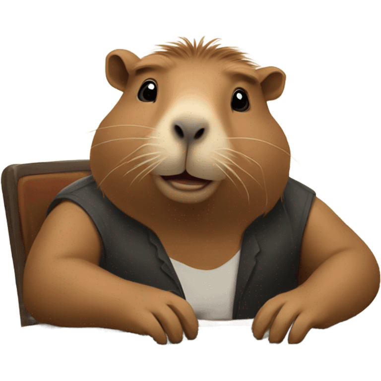 Capybara and Asian man playing poker on a concrete slab emoji