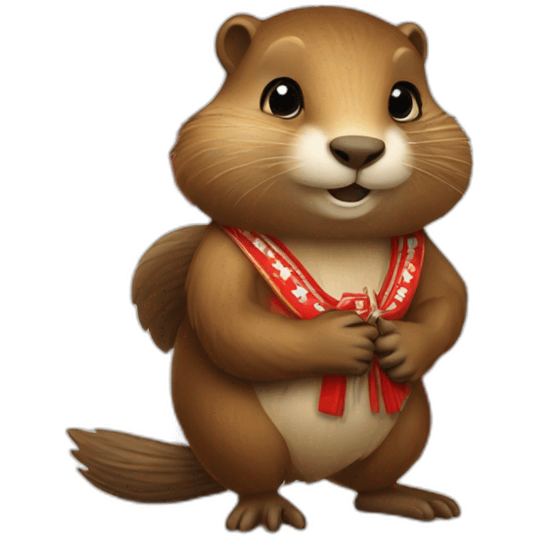 a beaver in polish traditional clothing and a polish flag emoji