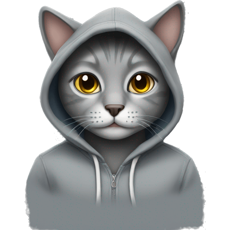 Grey cat wearing hoodie  emoji