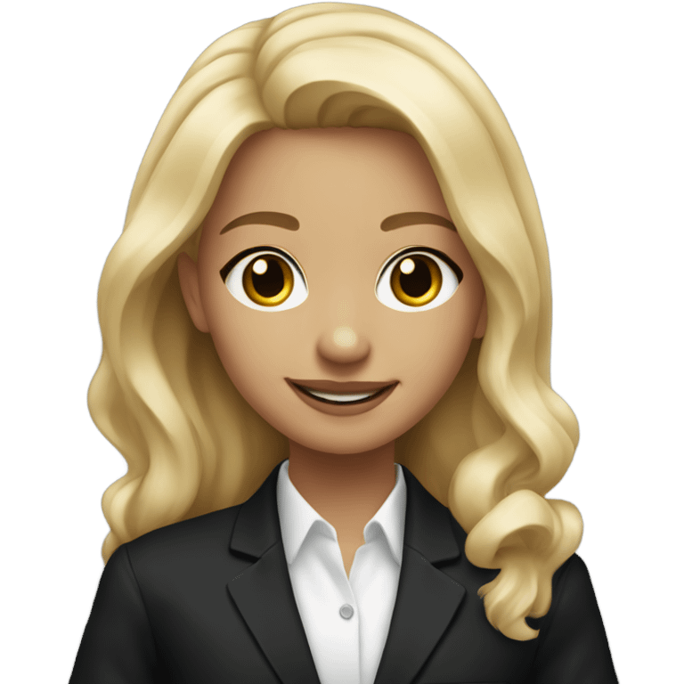 Light skin Blonde haired young girl smiling in black blazer emoji