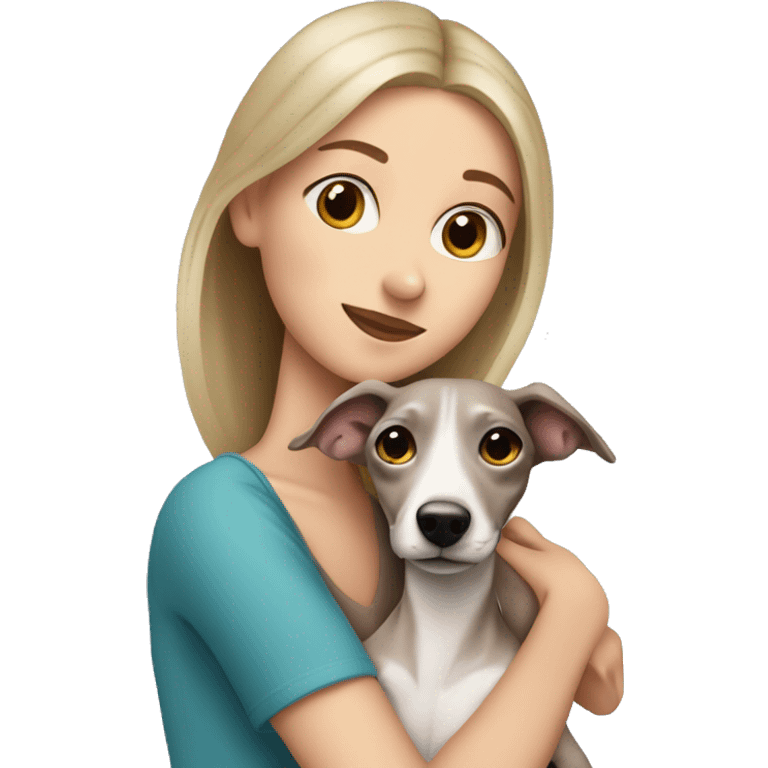 One brunette girl hugging her blonde Italian greyhound  emoji