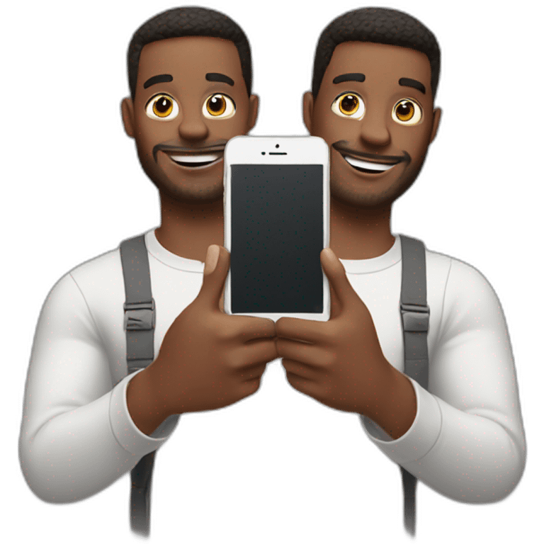 2 guys holding iphone emoji