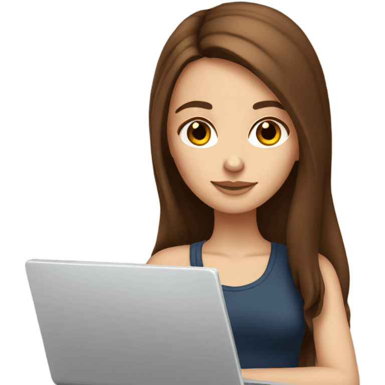 White girl with long brown hair and brown eyes with laptop emoji