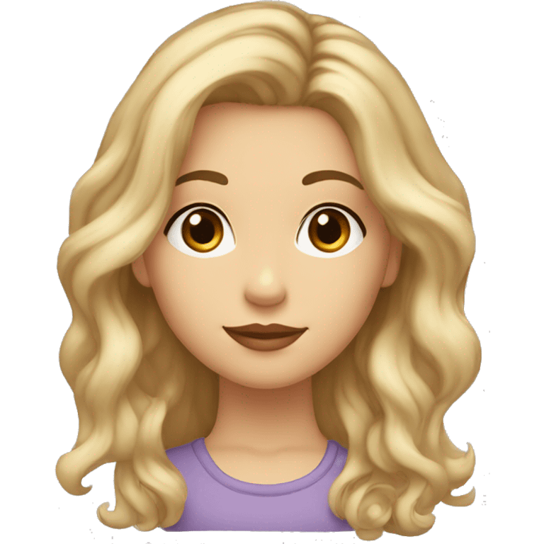 girl, caucasian, brown eyes, full lips, round face, small nose, wavy hair, balayage brown to blonde emoji