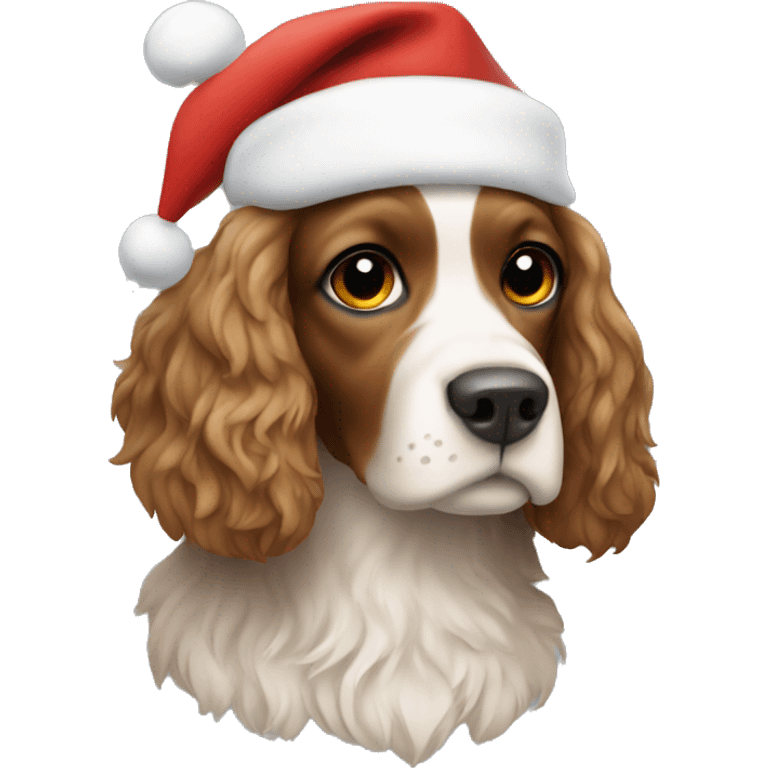 Spaniel in a Christmas hat emoji