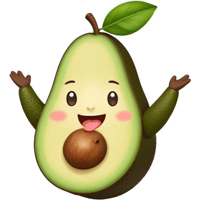 Cute Kawaii Avocado, round and cuddly, soft green with a tiny brown pit, blushing cheeks, a joyful smile, tiny arms outstretched, a warm and healthy glow! emoji