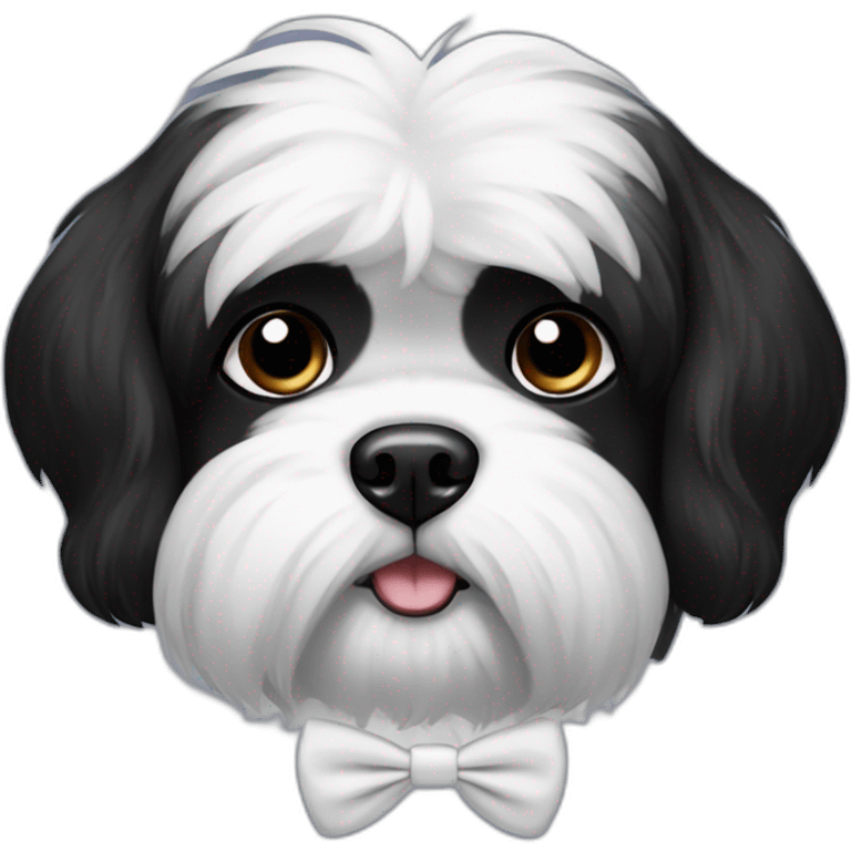 black shitzu dog with white tie in fur all black emoji