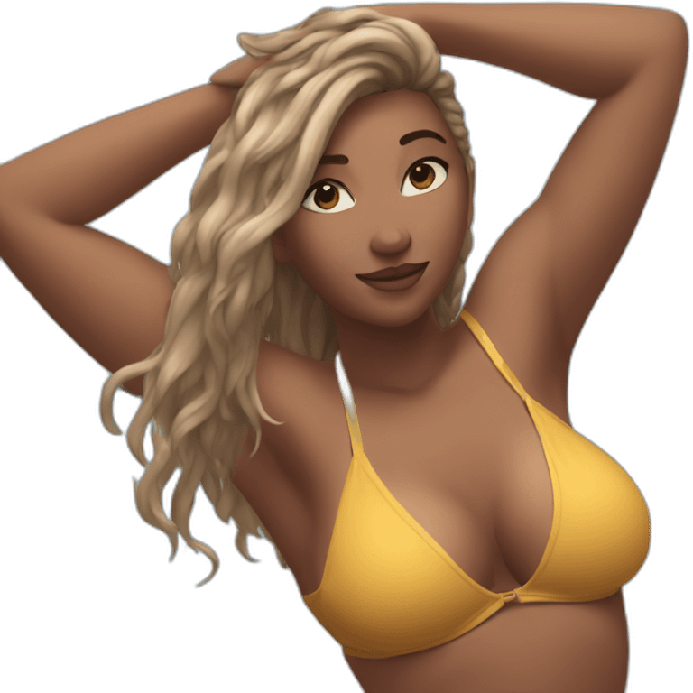 Slim-thicc woman bikini hands in hair pose (beach body) emoji