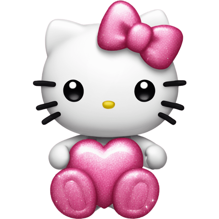 pink hello kitty with sparkles holding a heart emoji