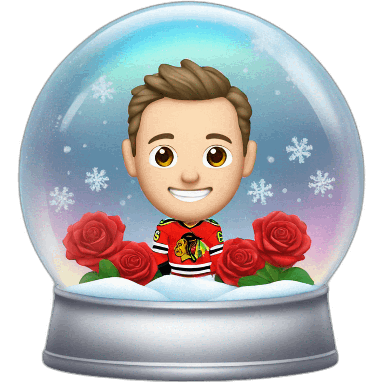 Jonathan Toews inside a rainbow snow globe with roses emoji