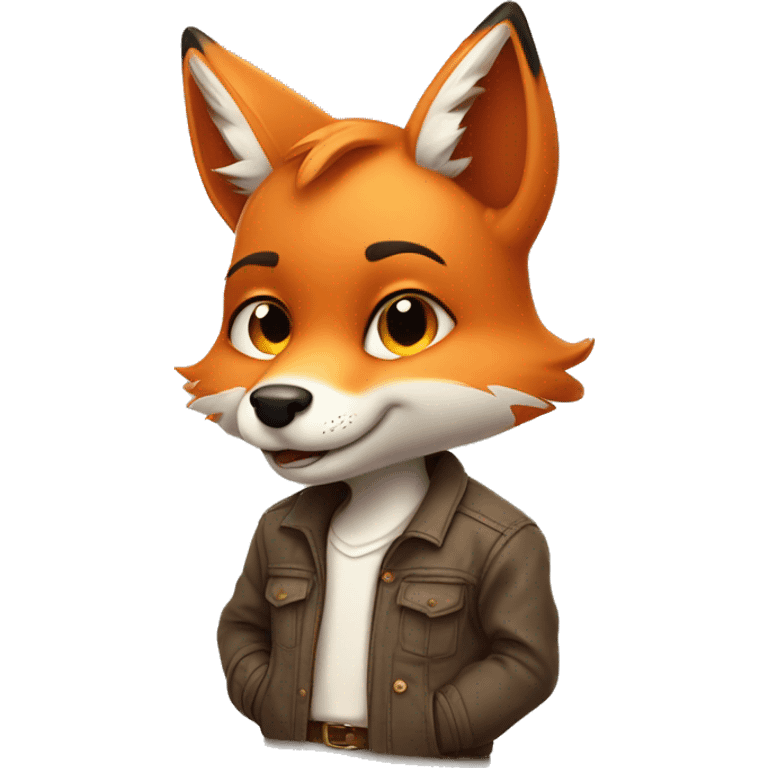 adorable adult male fox cub dressed in casual and playful human clothes. He thinking about something emoji