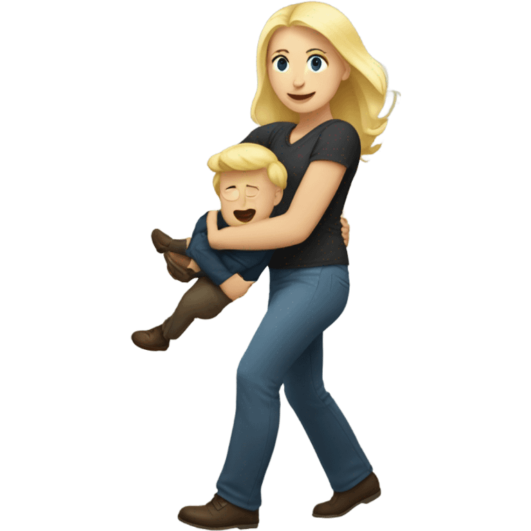 Giant blonde lady carrying small man  emoji