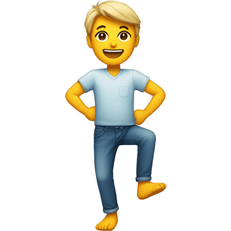 Smiling person with feet kicked up behind emoji