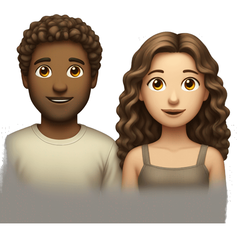 Girl with long straight brown hair next to guy  with short curly brown hair emoji