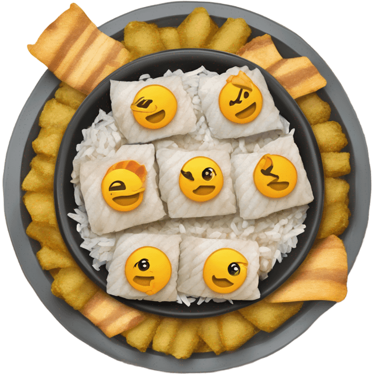 plato de comida pesacado frito con arroz emoji