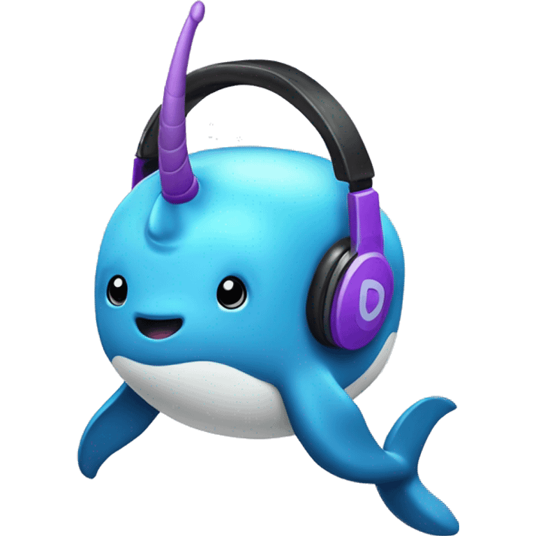 Purple (blueish) narwhal wearing headphones emoji