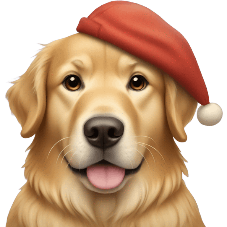 A golden retriever wearing a walrus hat emoji