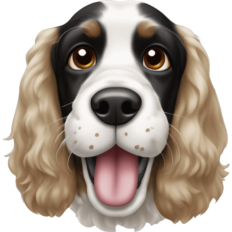 black and white english cocker spaniel with nose spots and open mouth emoji