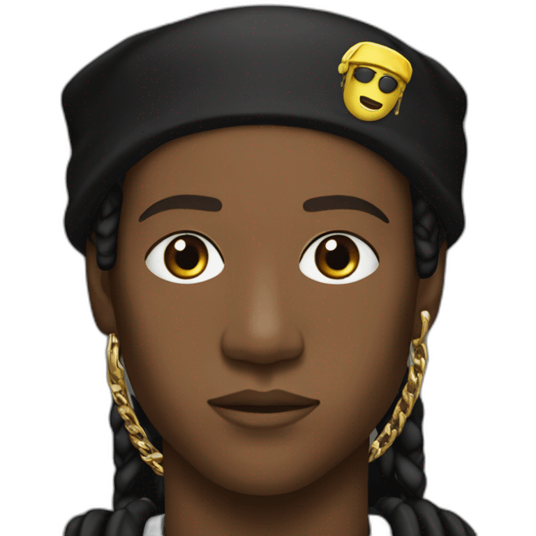 rapper asap rocky with black durag and single chain emoji