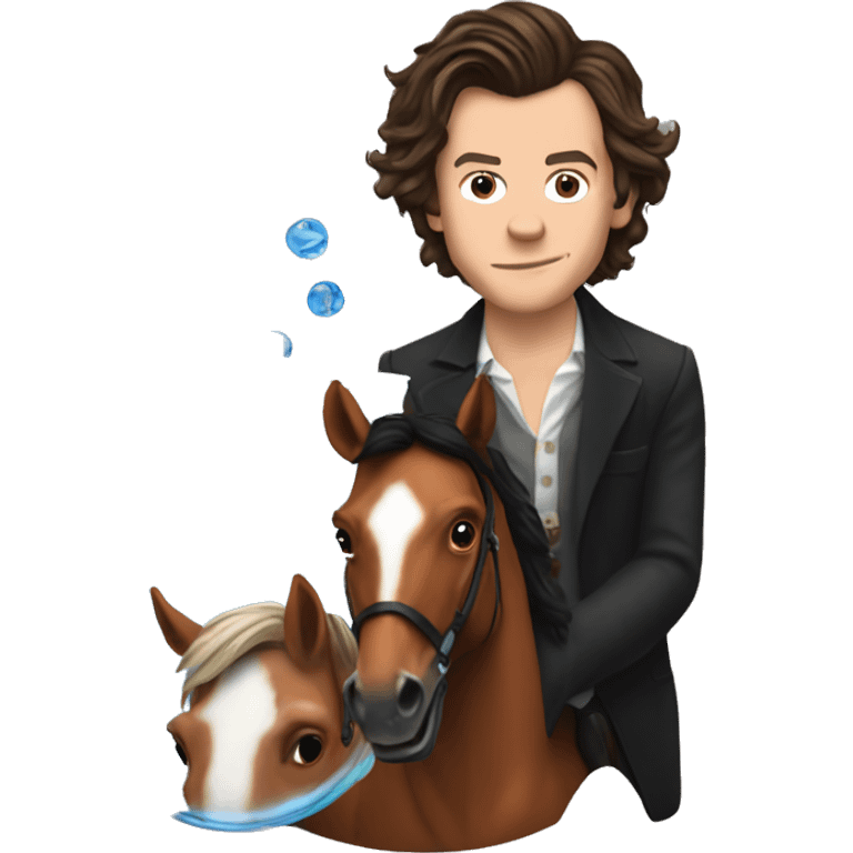 Harry Styles on a horse with a fishbowl  emoji